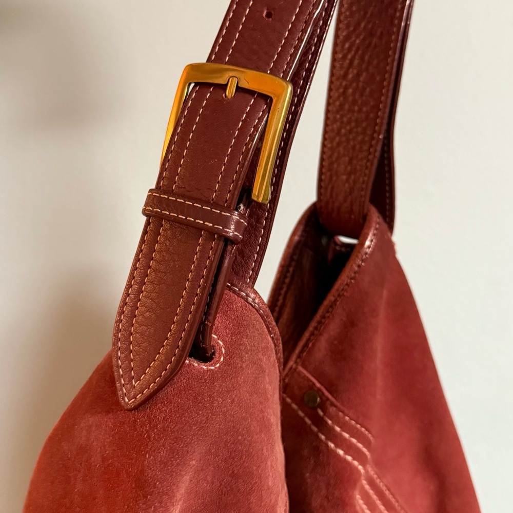 Cole Haan Burgundy Suede and Leather Bucket Shoulder Bag - Picture 5 of 10